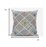 18â Blue Yellow Patch Suede Throw Pillow