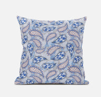 16? Blue Gray Boho Paisley Suede Throw Pillow