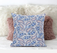 16? Blue Gray Boho Paisley Suede Throw Pillow