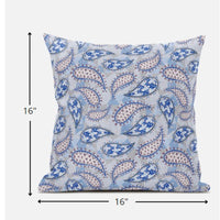 16? Blue Gray Boho Paisley Suede Throw Pillow