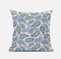 16? Blue Green Boho Paisley Suede Throw Pillow