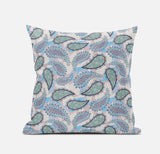 18? Blue Green Boho Paisley Suede Throw Pillow