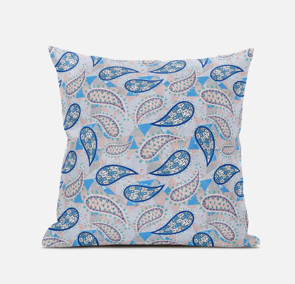 16? Blue Peach Boho Paisley Suede Throw Pillow