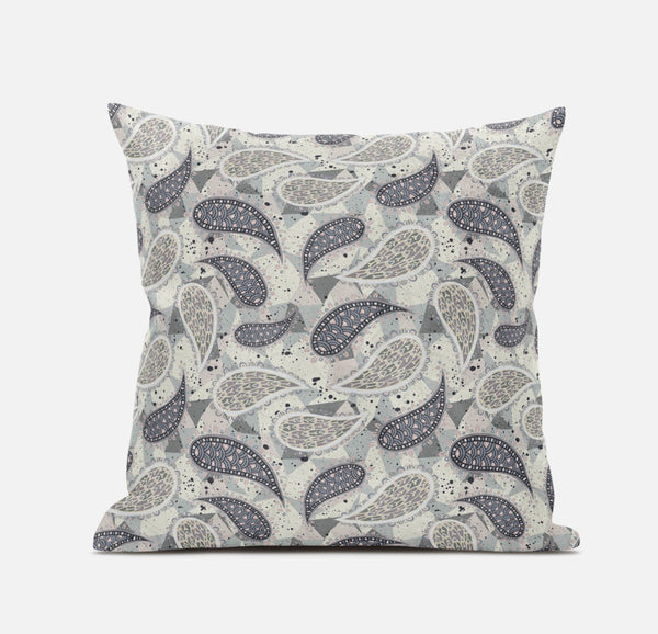 18? Gray Cream Boho Paisley Suede Throw Pillow
