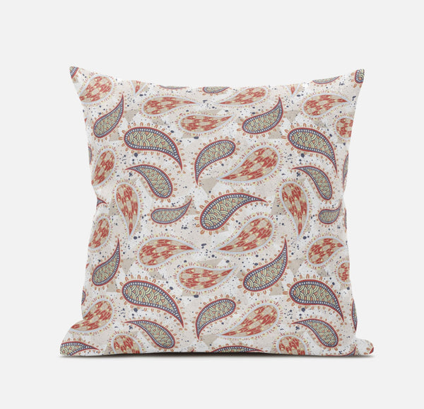 16? Red Beige Boho Paisley Suede Throw Pillow