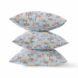 16" Sky Blue Red Roses Suede Throw Pillow