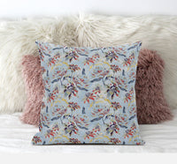 16" Sky Blue Red Roses Suede Throw Pillow
