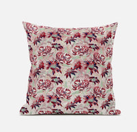 16" Red White Roses Suede Throw Pillow