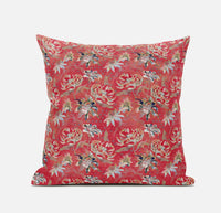 16" Salmon Red Roses Suede Throw Pillow