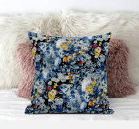 18" Blue Yellow Springtime Suede Throw Pillow