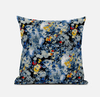 18" Blue Yellow Springtime Suede Throw Pillow