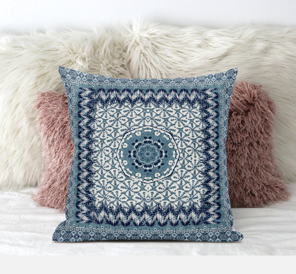 18â Blue White Holy Floral Suede Throw Pillow