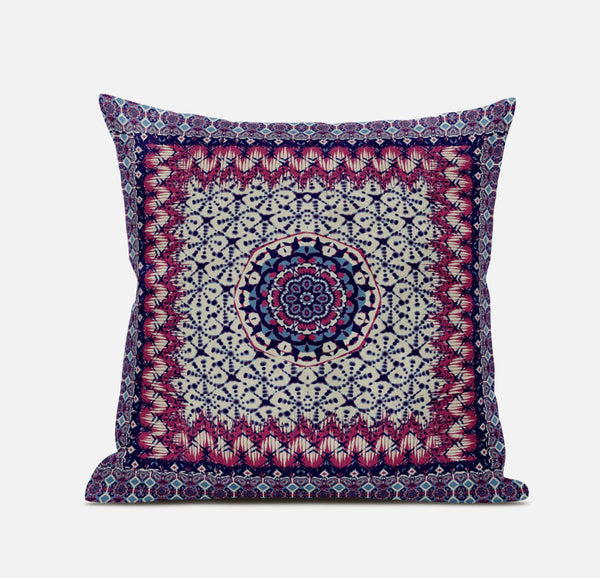 18â Magenta Indigo Holy Floral Suede Throw Pillow