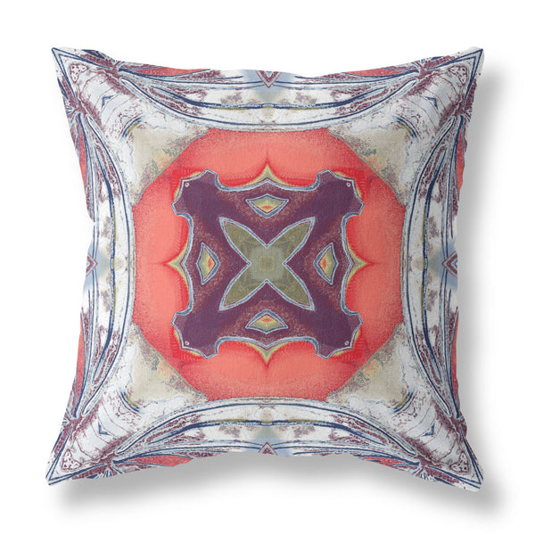 18? Gray Peach Geo Tribal Indoor Outdoor Throw Pillow