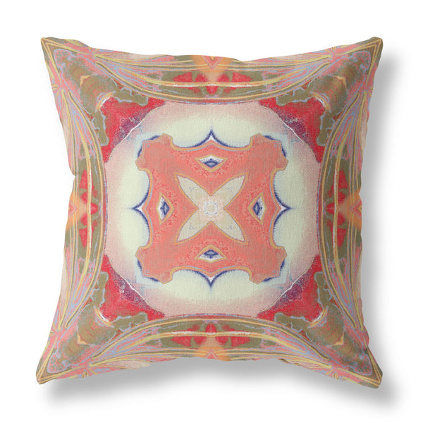 16? Peach Green Geo Tribal Indoor Outdoor Throw Pillow