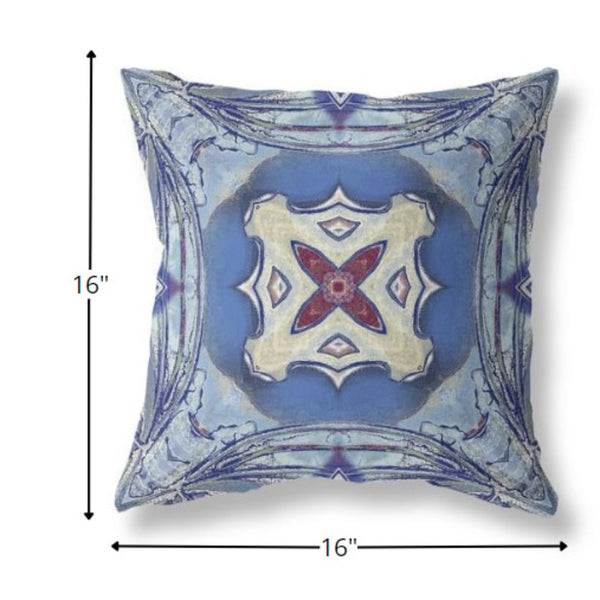 16? Blue Cream Geo Tribal Indoor Outdoor Throw Pillow