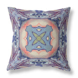 16? Indigo Peach Geo Tribal Indoor Outdoor Throw Pillow
