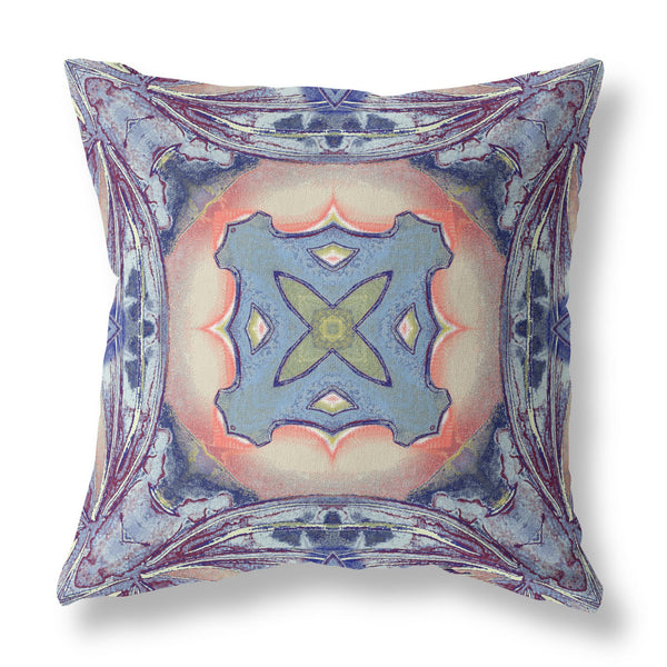 18? Indigo Peach Geo Tribal Indoor Outdoor Throw Pillow