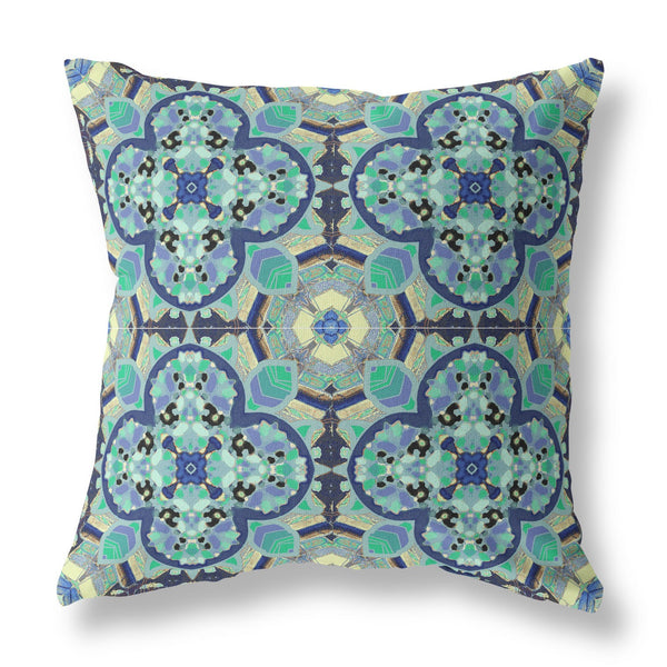 20" Aqua Indigo Cloverleaf Indoor Outdoor Throw Pillow