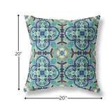20" Aqua Indigo Cloverleaf Indoor Outdoor Throw Pillow