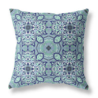 26" Blue Aqua Cloverleaf Indoor Outdoor Throw Pillow