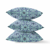 26" Blue Aqua Cloverleaf Indoor Outdoor Throw Pillow