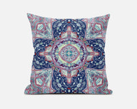 18" Light Blue Pink Floral Geometric Suede Throw Pillow