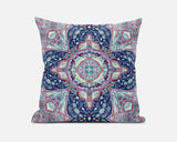 18" Light Blue Pink Floral Geometric Suede Throw Pillow