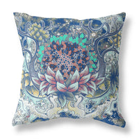 16? Blue Aqua Flower Bloom Suede Throw Pillow