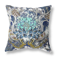 16? Blue White Flower Bloom Suede Throw Pillow