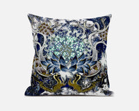 18? Blue White Flower Bloom Suede Throw Pillow