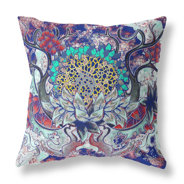 16? Blue Cyan Flower Bloom Suede Throw Pillow