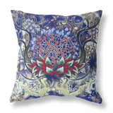 16? Blue Red Flower Bloom Suede Throw Pillow