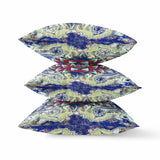 16? Blue Red Flower Bloom Suede Throw Pillow