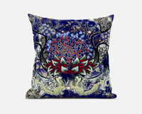 18? Blue Red Flower Bloom Suede Throw Pillow