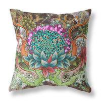 16? Green Orange Flower Bloom Suede Throw Pillow