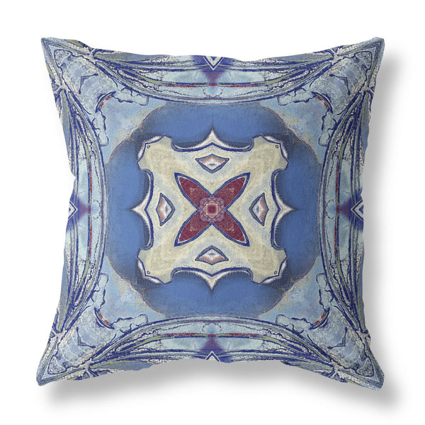 18? Blue Cream Geo Tribal Suede Throw Pillow