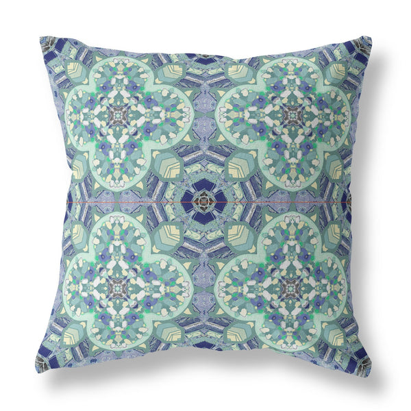 20" Aqua Blue Cloverleaf Boho Suede Throw Pillow