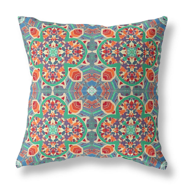 16" Orange Green Cloverleaf Boho Suede Throw Pillow