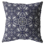 20" Navy Boho Pattern Indoor Outdoor Throw Pillow