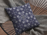 20" Navy Boho Pattern Indoor Outdoor Throw Pillow
