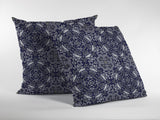 20" Navy Boho Pattern Indoor Outdoor Throw Pillow