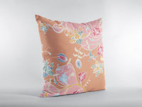28" Pink Orange Garden Indoor Outdoor Throw Pillow