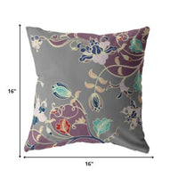 16" Purple Gray Garden Indoor Outdoor Throw Pillow