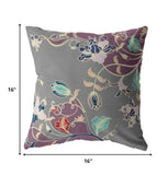 16" Purple Gray Garden Indoor Outdoor Throw Pillow