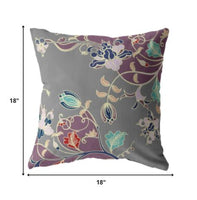 18" Purple Gray Garden Indoor Outdoor Throw Pillow