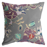 18" Purple Gray Garden Indoor Outdoor Throw Pillow