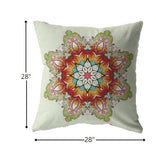 28" Orange Green Mandala Indoor Outdoor Throw Pillow