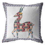 16" Blue White Boho Deer Indoor Outdoor Throw Pillow