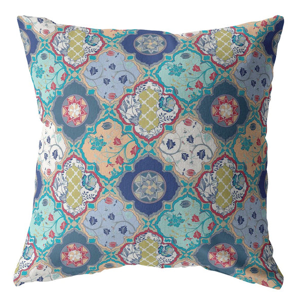 20â Blue Peach Trellis Indoor Outdoor Throw Pillow